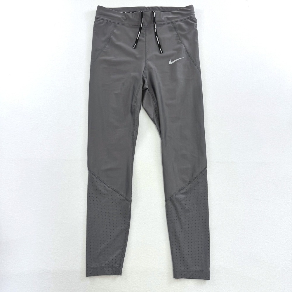 Nike Women's Gray Running Leggings Reflective Logo Athletic Pants Medium